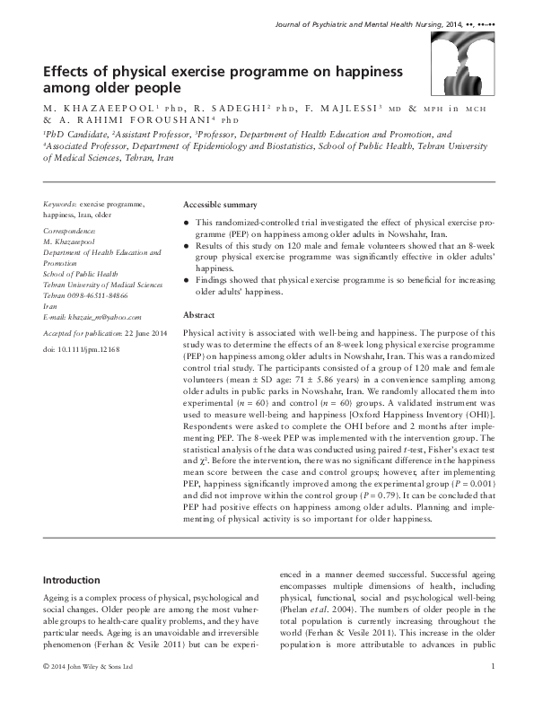 (PDF) Effects of physical exercise programme on happiness among older ...