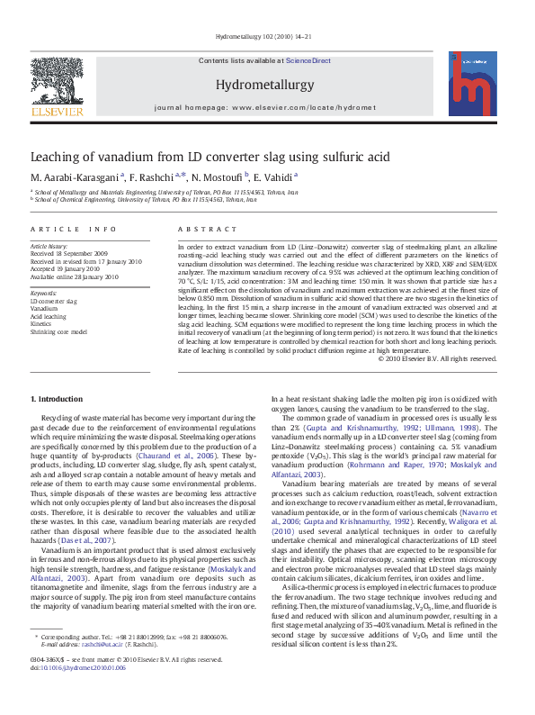(PDF) Leaching of vanadium from LD converter slag using sulfuric acid