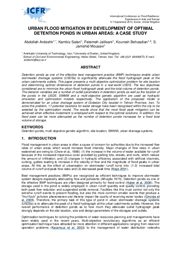 (PDF) Urban flood mitigation by development of optimal detention ponds ...