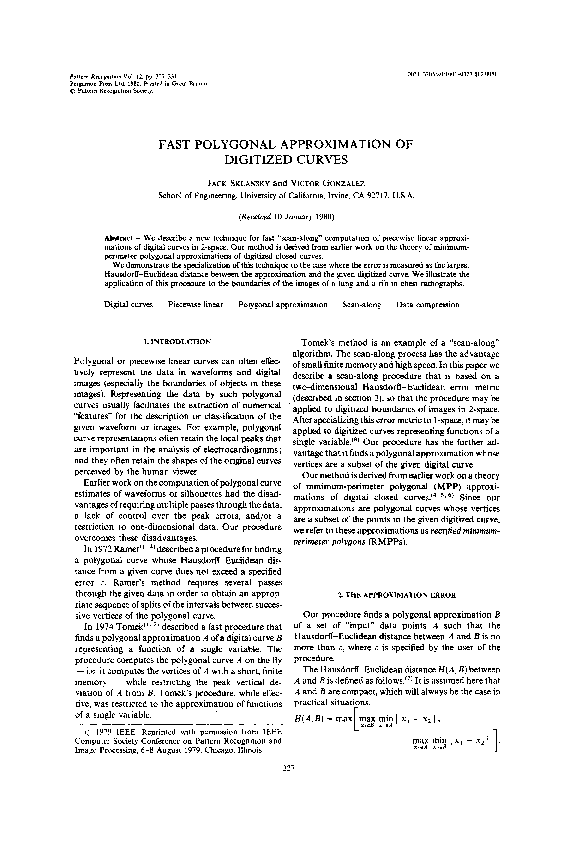 (PDF) Fast polygonal approximation of digitized curves Victor Gonzalez Academia.edu