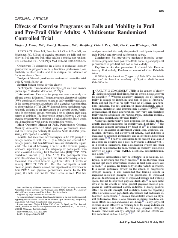 (PDF) Effects of exercise programs on falls and mobility in frail and ...