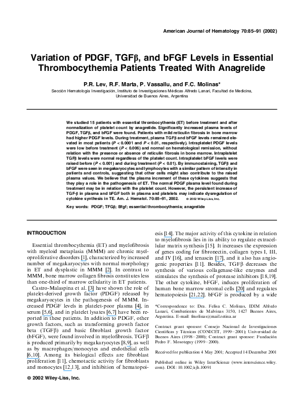 (PDF) Variation of PDGF, TGF?, and bFGF levels in essential ...