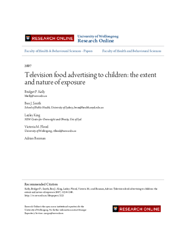 (PDF) Television food advertising to children: the extent and nature of ...