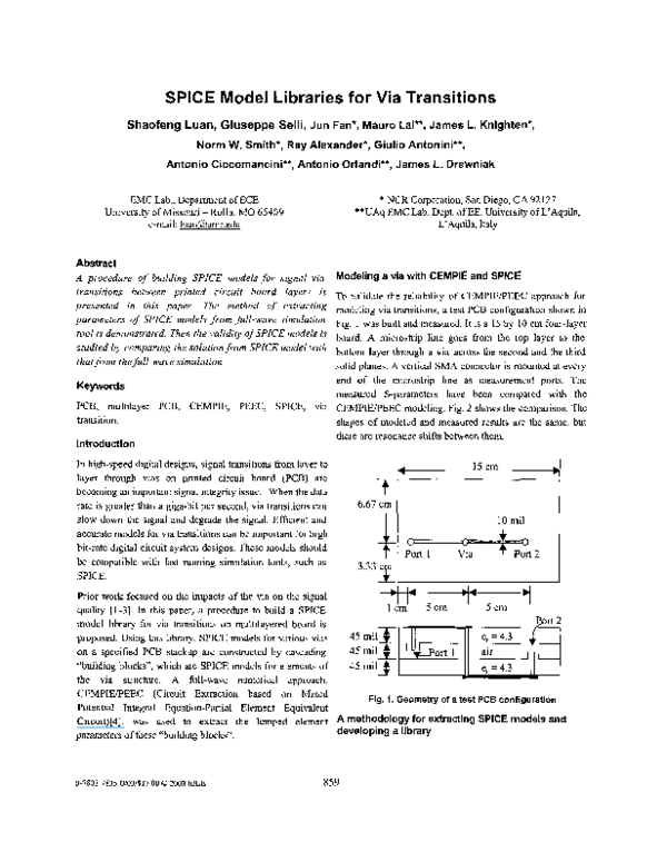 (PDF) SPICE model libraries for via transitions Giulio Antonini