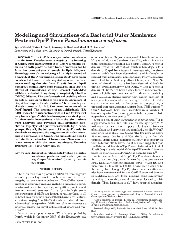 (PDF) Modeling and simulations of a bacterial outer membrane protein ...