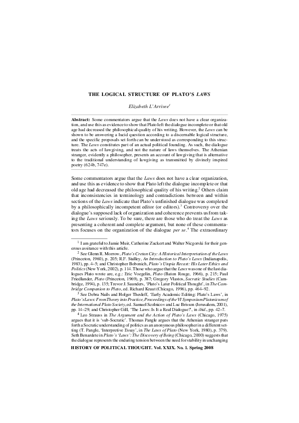 (PDF) THE LOGICAL STRUCTURE OF PLATO'S LAWS Beth L'Arrivee Academia.edu