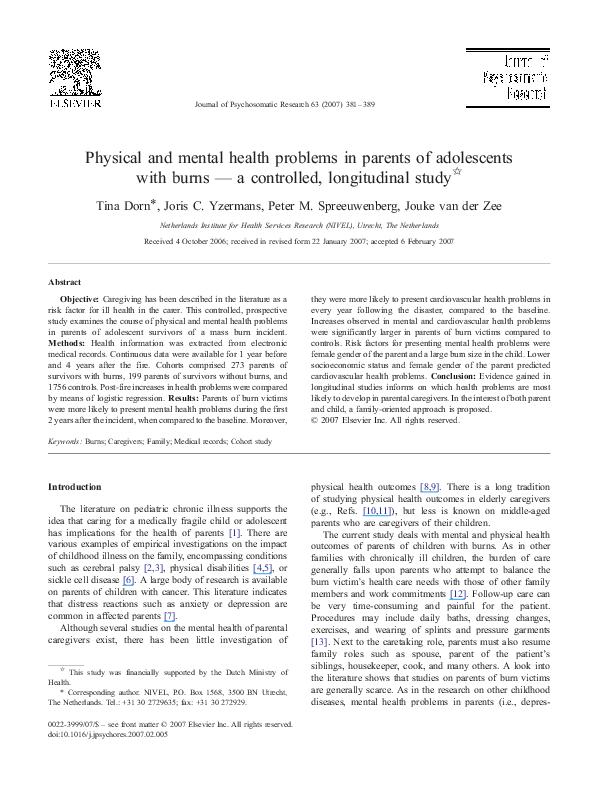 (PDF) Physical and mental health problems in parents of adolescents ...