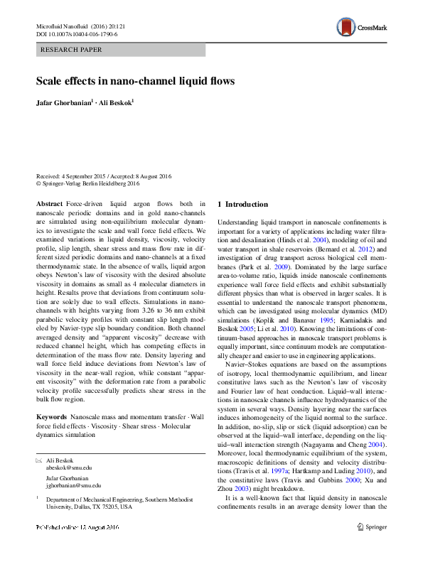 (PDF) Scale effects in nano‑channel liquid flows jafar ghorbanian and