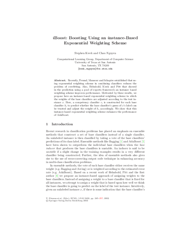 (PDF) iBoost: Boosting Using an i nstance-Based Exponential Weighting ...