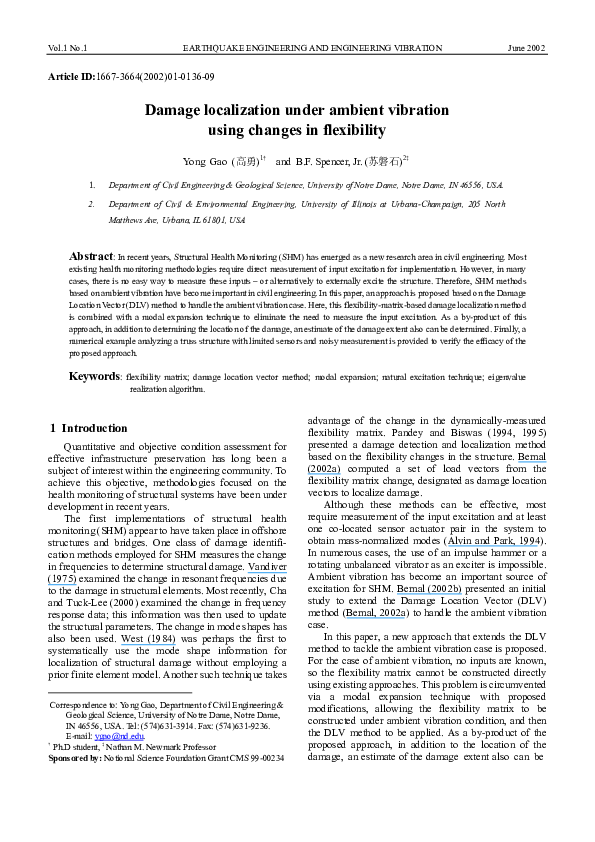 (PDF) Flexibility-Based Damage Localization Employing Ambient Vibration