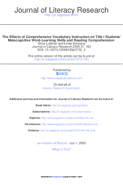 (PDF) The Effects of Comprehensive Vocabulary Instruction on Title I ...