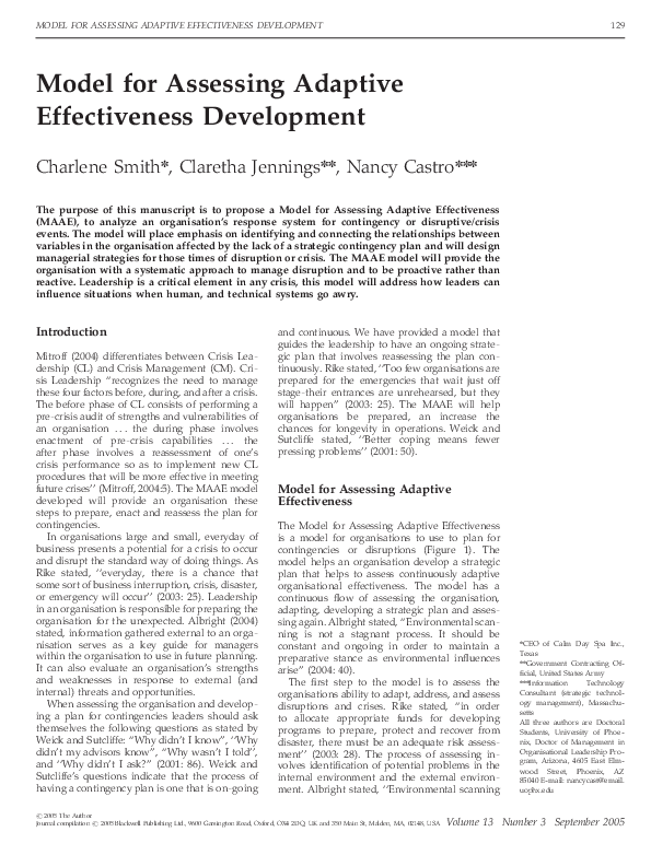 (PDF) Model for Assessing Adaptive Effectiveness Development