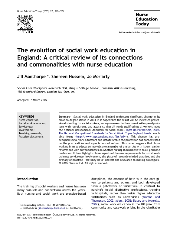 (PDF) The evolution of social work education in England: A critical ...