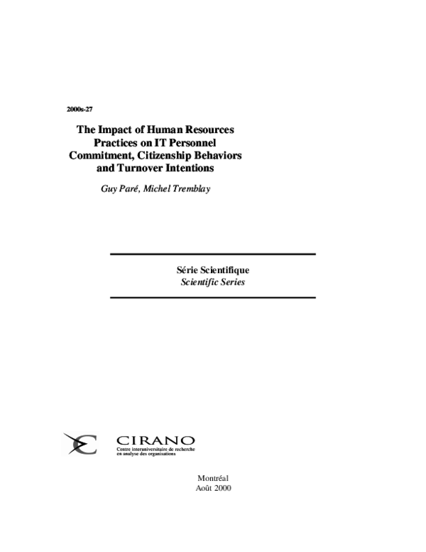 (PDF) THE IMPACT OF HUMAN RESOURCES PRACTICES ON IT PERSONNEL WORK ...