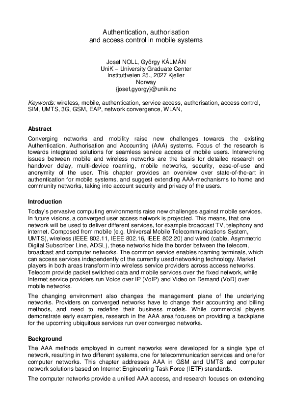 (PDF) Authentication, authorisation and access control in mobile systems