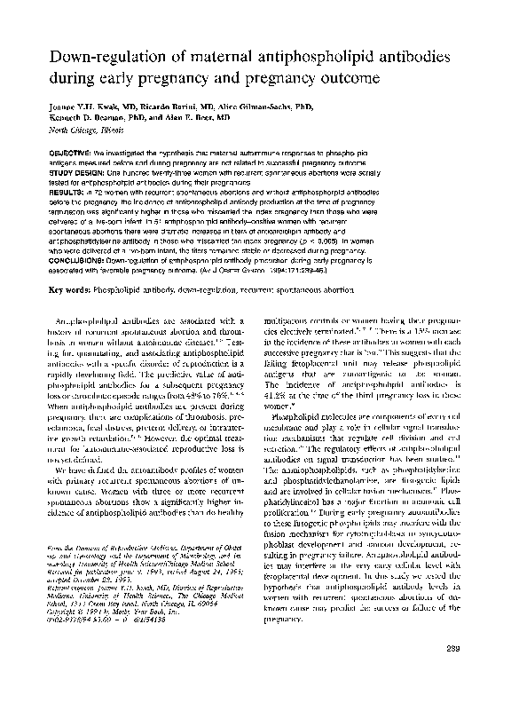 (PDF) Downregulation of maternal antiphospholipid antibodies during