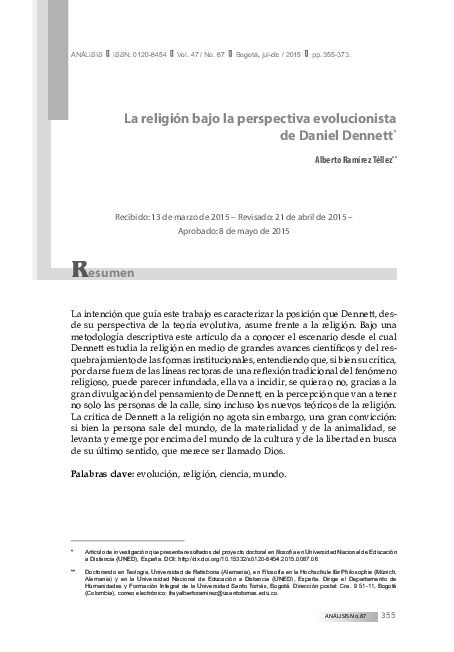 (PDF) La religión bajo la perspectiva evolucionista de Daniel Dennett