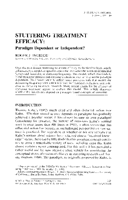 (PDF) Stuttering treatment efficacy: Paradigm dependent or independent?