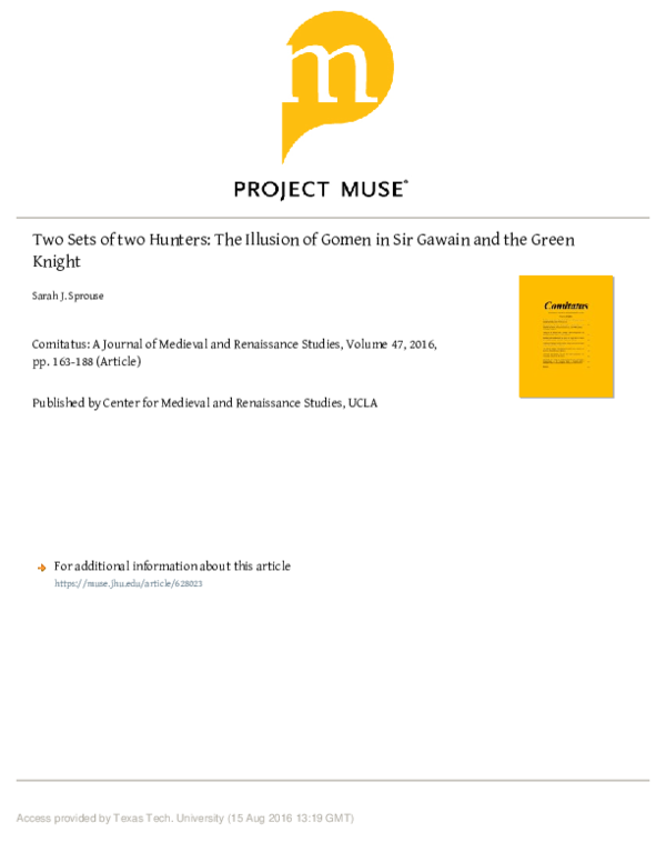 Two Sets of Two Hunters: The Illusion of Gomen in Sir Gawain and the  Green Knight