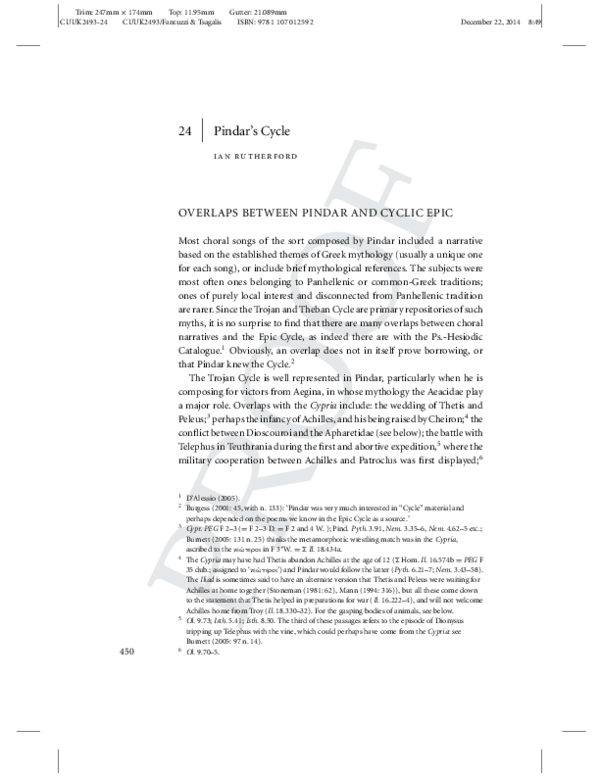 (PDF) “Pindar's Cycle” in The Greek Epic Cycle and its Ancient Reception A Companion, eds