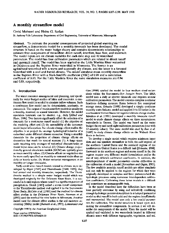 (PDF) A monthly streamflow model