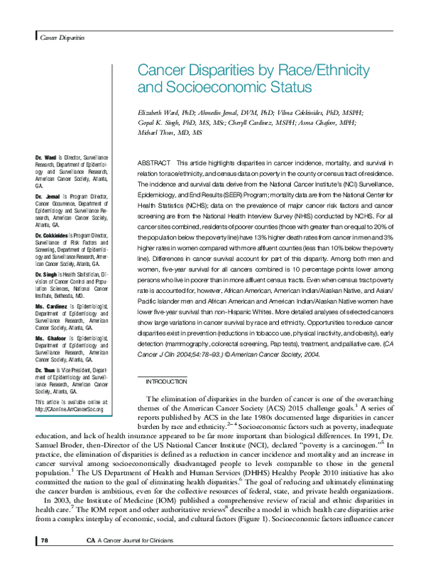 (PDF) Cancer Disparities by Race/Ethnicity and Socioeconomic Status