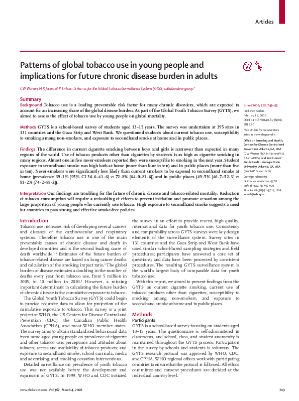 (PDF) Patterns of global tobacco use in young people and implications ...