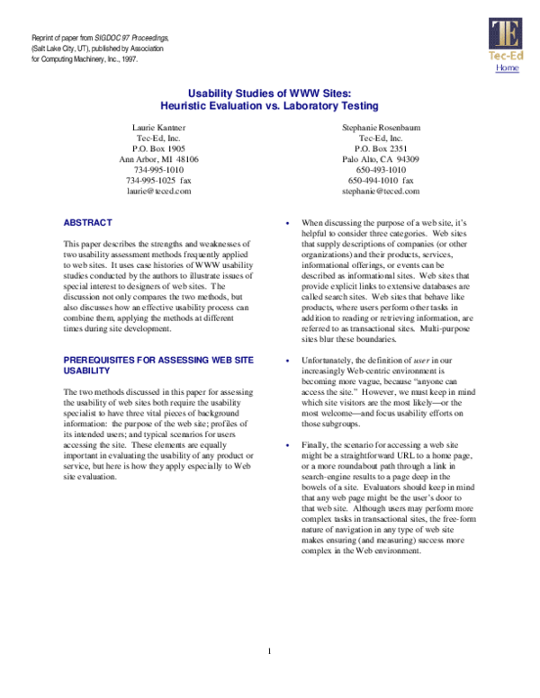 Usability studies of WWW sites: heuristic evaluation vs. laboratory testing