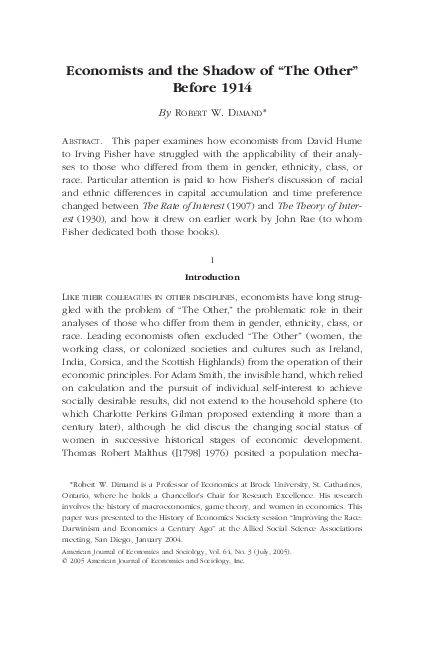 Economists and the Shadow of "The Other" Before 1914