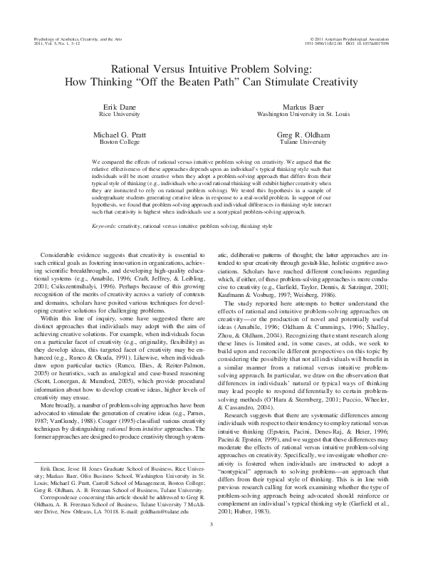 (PDF) Rational versus intuitive problem solving: How thinking 