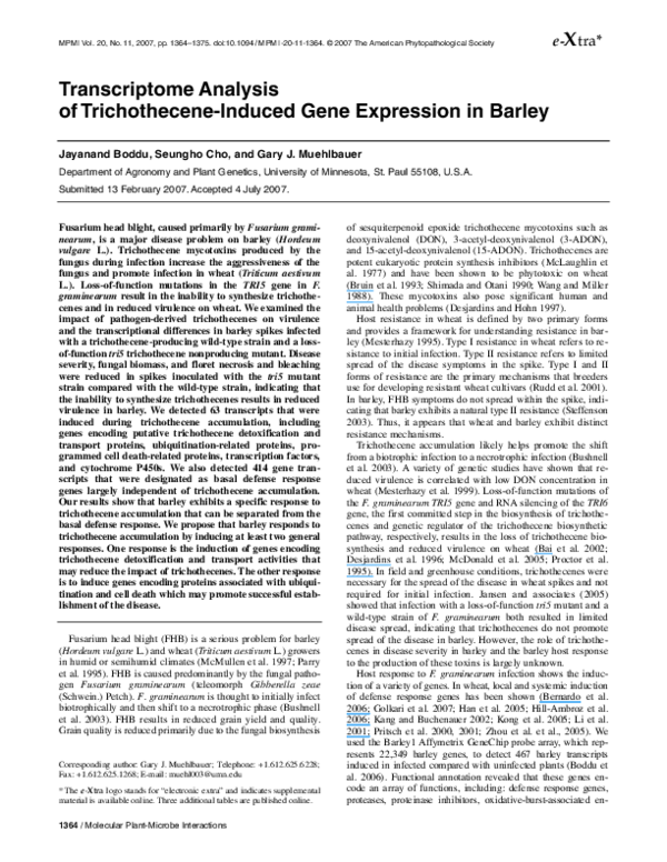 (PDF) Transcriptome Analysis of Trichothecene-Induced Gene Expression ...