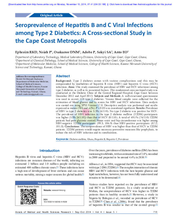 (PDF) Seroprevalence of hepatitis B and C viral infections among type 2 ...