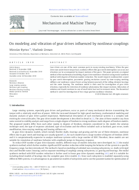 (PDF) On modeling and vibration of gear drives influenced by nonlinear ...