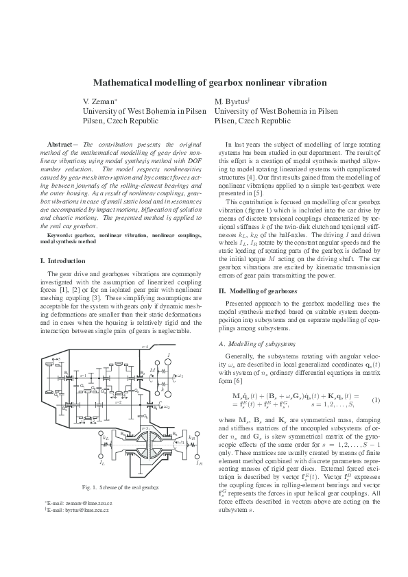 (PDF) Mathematical modelling of gearbox nonlinear vibration