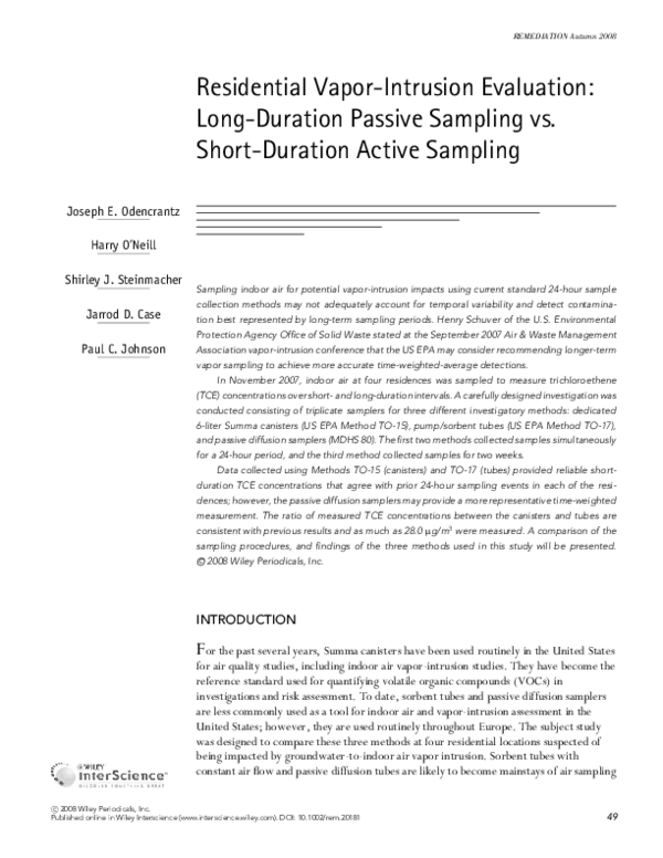 (PDF) Residential vaporintrusion evaluation Longduration passive