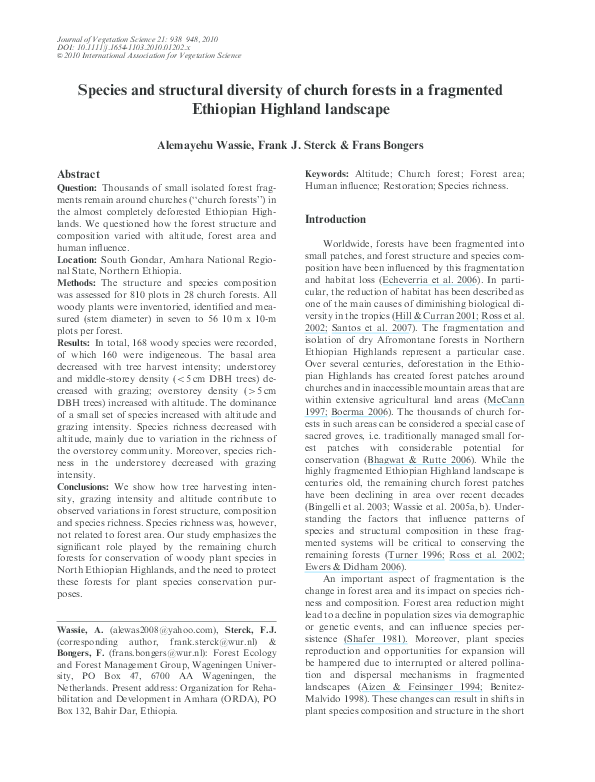 (PDF) Species and structural diversity of church forests in a ...