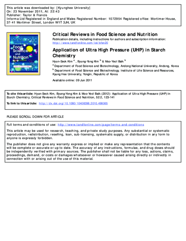 (PDF) Application of Ultra High Pressure (UHP) in Starch Chemistry