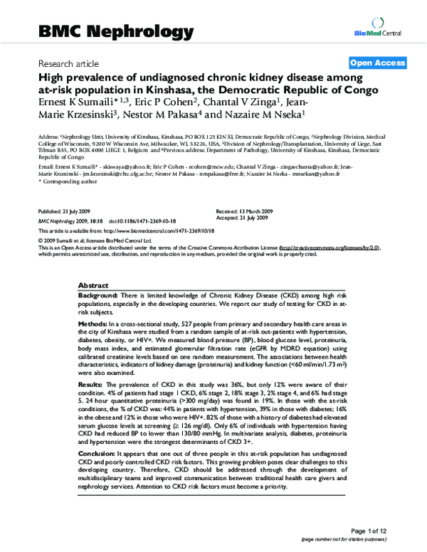 (PDF) High prevalence of undiagnosed chronic kidney disease among at ...