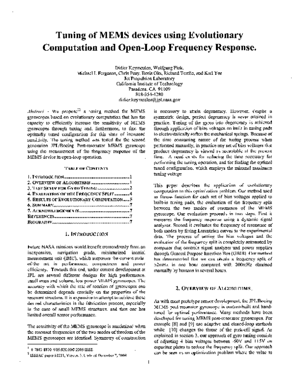 (PDF) Tuning of MEMS devices using Evolutionary Computation and Open ...