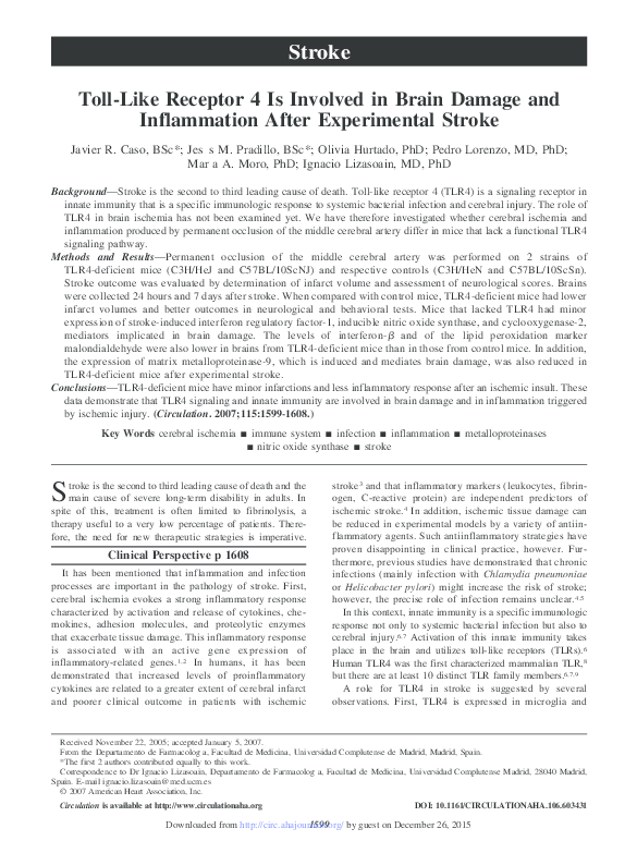 (PDF) Toll-Like Receptor 4 Is Involved in Brain Damage and Inflammation ...