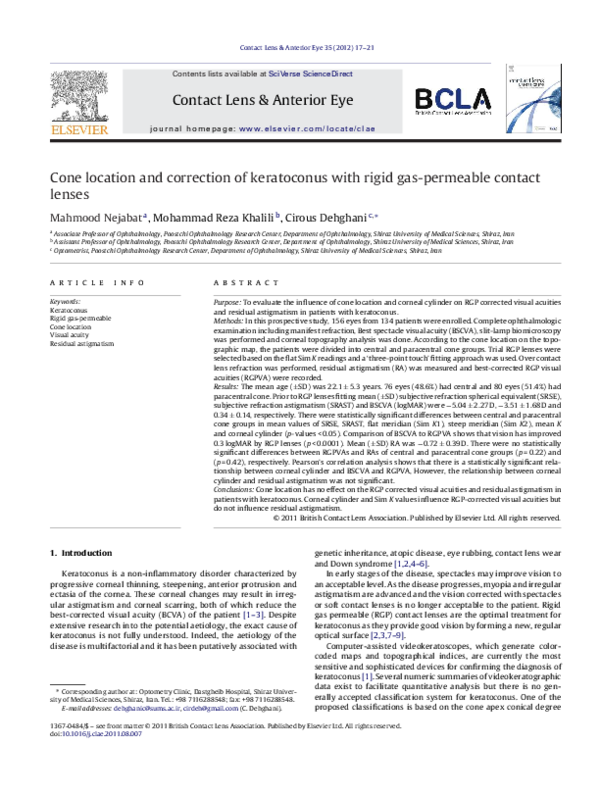 (PDF) Cone location and correction of keratoconus with rigid gaspermeable contact lenses