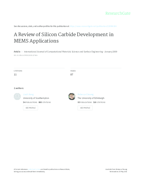 (PDF) A Review of Silicon Carbide Development in MEMS Applications