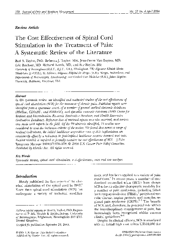 (PDF) The cost effectiveness of spinal cord stimulation in the ...