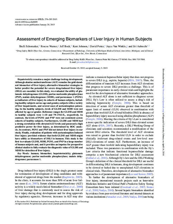 (PDF) Assessment of Emerging Biomarkers of Liver Injury in Human Subjects
