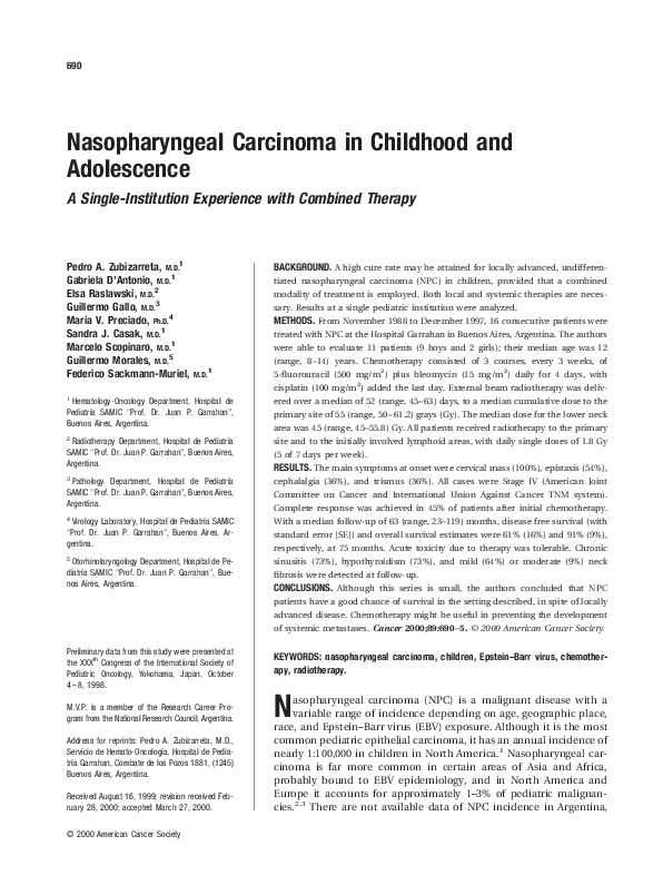 (PDF) Nasopharyngeal carcinoma in childhood and adolescence: A single ...