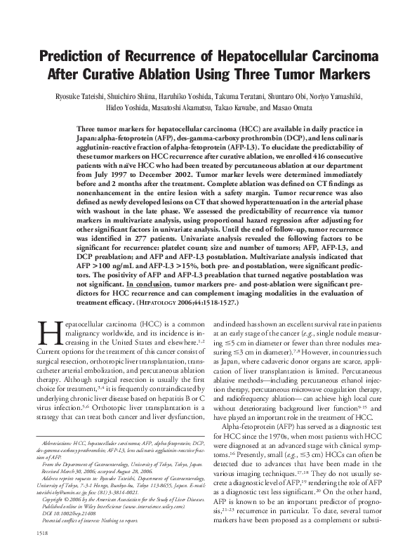 (PDF) Prediction of recurrence of hepatocellular carcinoma after ...