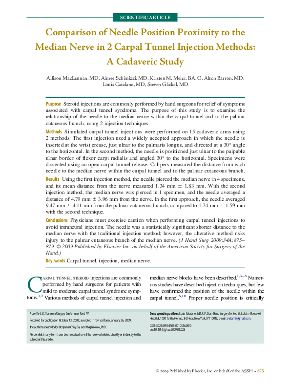 (PDF) Anatomic Landmarks to Locate the Median Nerve for Safe Wrist