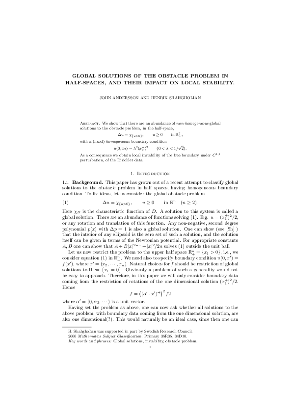 (PDF) Global solutions of the obstacle problem in half-spaces, and ...