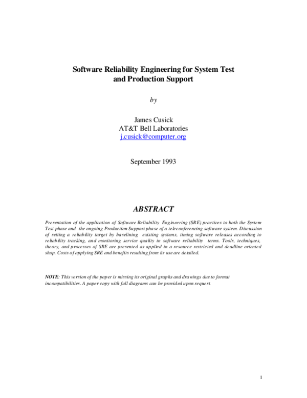 (PDF) Software Reliability Engineering for System Test and Production ...