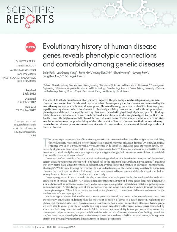(PDF) Evolutionary history of human disease genes reveals phenotypic ...